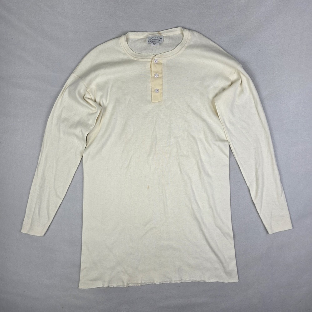 Vintage 60s The Mountain Shirt Mens 2XL White Long Sleeve Henley Long John 50s